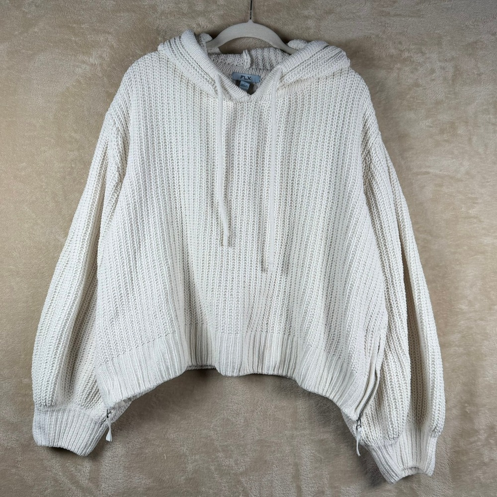 FLX Women's L Chunky Oversized Knit Sweater W/Hood Size‎ Zippers Long Sleeve
